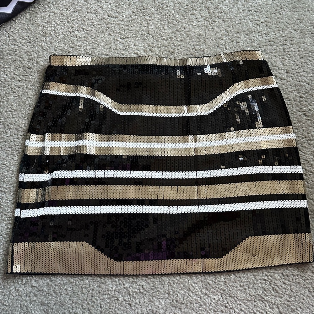 Express Black and Gold Striped Sequin Mini Skirt - Picture 3 of 3